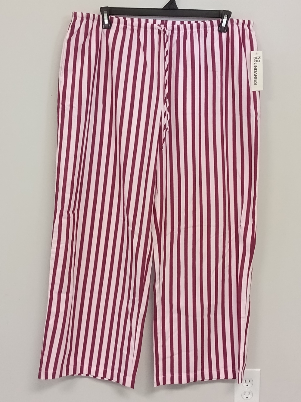 NWT No Boundaries XXL Pink Striped Lightweight Cotton Wide Leg Drawstring Pants